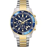 Bulova Men's Marine Star Chronograph Quartz Two Tone Gold Stainless Steel Watch, Blue, Calendar, Luminous, 43mm Style: 98B230