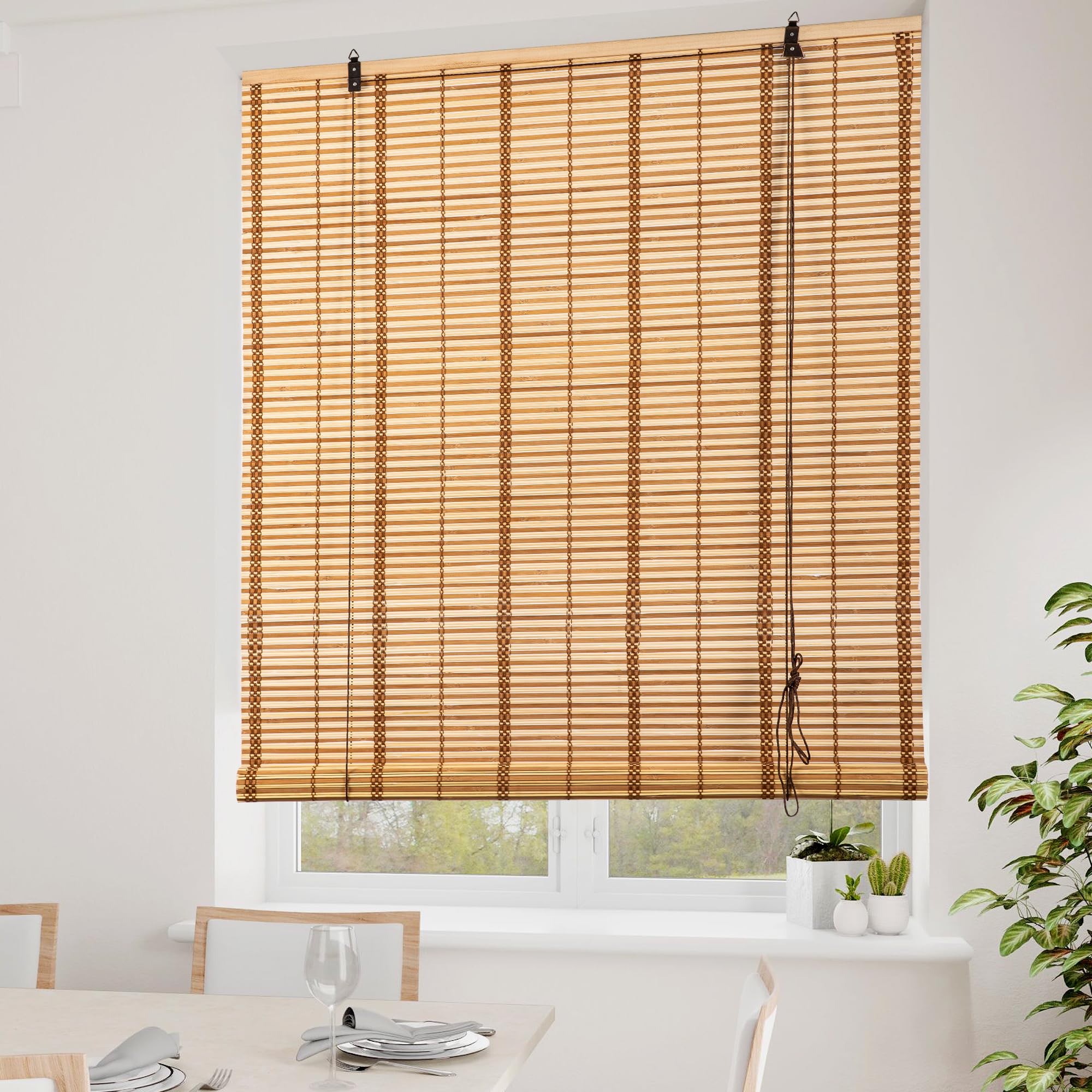 Cy.curtain bright Bamboo Roller Blind Sun Protection and Privacy Screen Roller Blind (Braun#01, 80x160cm)