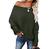 ANRABESS Womens Off Shoulder Sweaters 2025 Fall Long Batwing Sleeve Loose Fit Knit Tops Casual Pullovers Jumpers