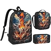 thmnj Dinosaur Kid Backpack Set with Lunch Bag & Pencil Case Large Capacity School Bag 17 Inch Bookbag for Boy Girl