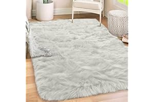 Gorilla Grip Fluffy Faux Fur Rug, 5x7, Machine Washable Soft Furry Area Rugs, Rubber Backing, Plush Floor Carpets for Baby Nursery, Bedroom, Living Room Shag Carpet, Luxury Home Decor, Ivory