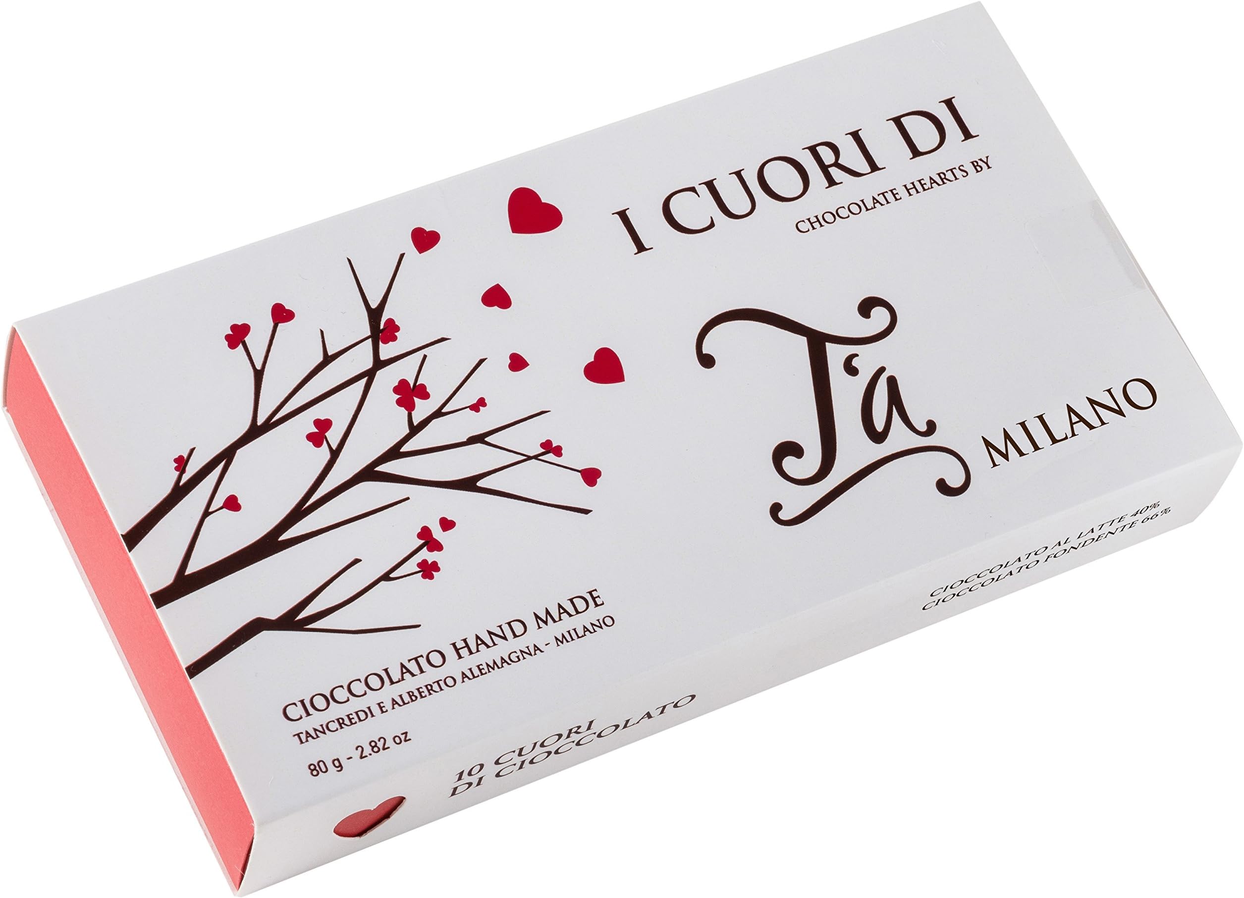 T A Milano - WHITE BOX OF 10 HEART CHOCOLATE HEARTS ASSORTED 80GR