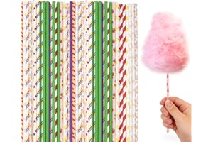 Cotton Candy Sticks – 100-Pack Colorful Paper Sticks with Cute Designs for Cotton Candy, Desserts & Party Decorations