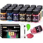 CHANGTIKEJI Mica Powder，24 Colors - 10g/Bottle of Natural Pigment Powder for Epoxy Resin，Soap Making，Candle Making,Lip Gloss,Car Freshies,Dye,Nail Polish,Bath Bombs