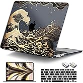 DONGKE for MacBook Air 13.6 Inch Case 2025 2024-2022 A3240 A3113 A2681 M4 M3 M2 Chip Touch ID, Plastic Hard Shell & Keyboard Cover & Type C Adapter for MacBook Air 13 inch M4, Golden Wave