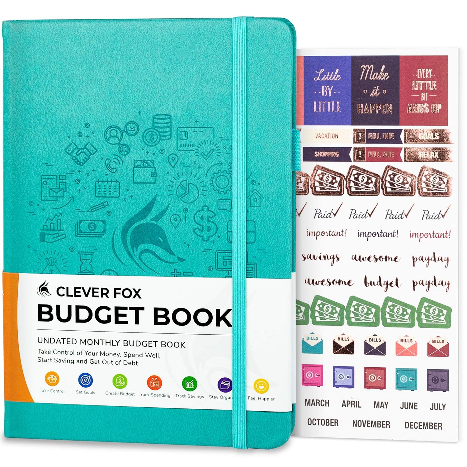 Clever Fox Budget Book – Financial Planner Organizer & Expense Tracker. Money Planner Account Notebook for Monthly Budgeting. Compact (Turquoise)