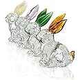 H&D HYALINE & DORA Crystal Easter Bunny Figurines, Spring Easter Rabbit Decor Statue, Crystal Clear Animal Sculpture Centerpiece Table Home Decoration, Pack of 4