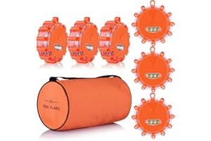AK [6 Pack] LED Road Flares Safety Flashing Warning Light Roadside Emergency Disc Beacon Kit for Vehicles Boats with Magnetic Base & Hook, Premium Storage Bag (Batteries Not Included) (6)