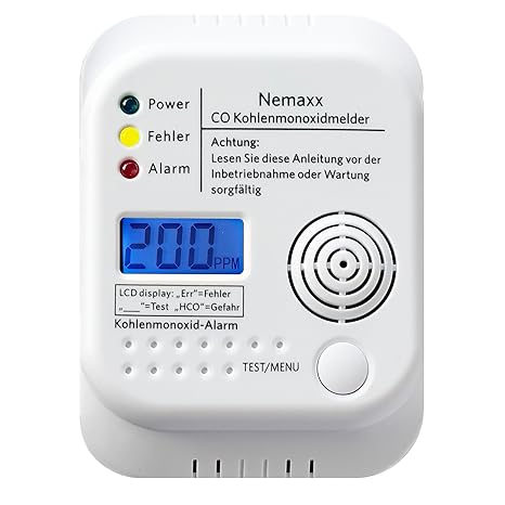 Nemaxx Detector de CO, Alarma de monóxido de carbono - Alta sensibilidad con Display LCD