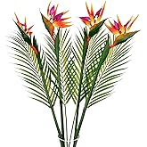 OBDXZHC 8 PCS Bird of Paradise Artificial Plant Combo Palm Leaves,4 Faux Bird of Paradise Plant with 4 Artificial Palm Leaves for Wedding Garden Office Home Indoor and Outdoor Decor(Orange)