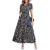 Kranda Women 2026 Summer Collared V Neck Short Sleeve Button Down Chiffon Long Tiered Floral Maxi Dress with Pockets