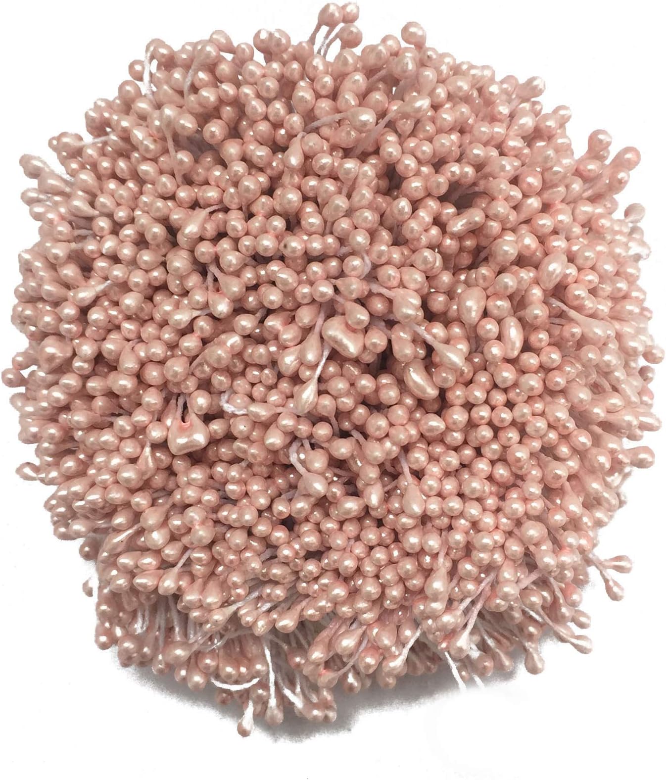 Artfen 1800 Pcs 1.5mm Mini Pearl Double Heads Flower Stamen Pistil Handmade Artificial Flowers Wedding Party Home Decoration DIY Christmas Scrapbook Accessories Champagne Pink