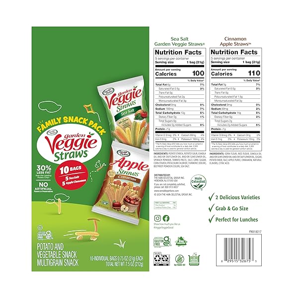 SENSIBLE PORTIONS GARDEN VEGGIE STRAWS, CINNAMON APPLE & SEA SALT, 0.75 OZ VARIETY MIX (PACK OF 10)