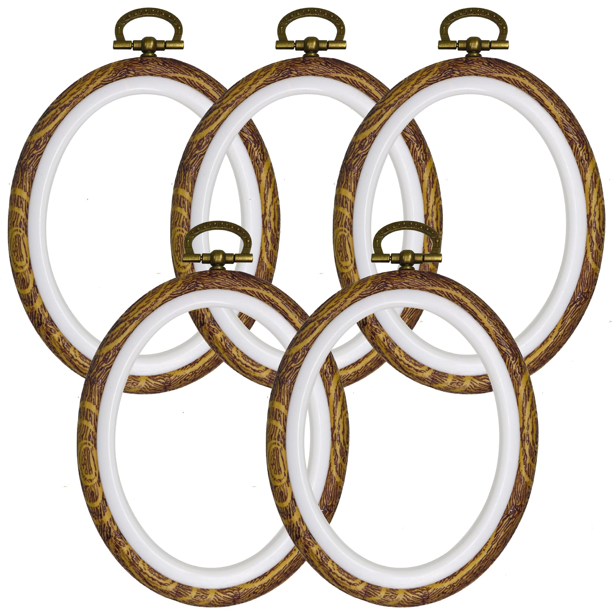 guofa 5.3'' Oval Embroidery Hoops - 5PCS Resin Decorative Cross stitch Hoop Set, Imitated Wood Embroidery Oval hoops Display Art Craft Hanging Decoration