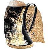 Viking Horn Mug - 100% Authentic 16-20oz Ultimate Unique Handmade Viking Ox Horn Norse Mug for Hot & Cold Drinks-Gift for Men and Women- Food Grade Medieval Style Man's Beer & Mead Cup…