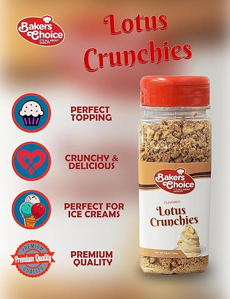 BAKER’S CHOICE LOTUS CRUNCH TOPPING – LOTUS FLAVORED CRUNCHY SPRINKLES FOR ICE CREAM SUNDAE TOPPINGS – 6.5 OZ. – DAIRY FREE, KOSHER – BAKER’S CHOICE