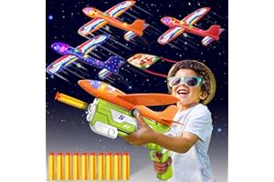 Doloowee 3 in 1 Airplane Launcher Toys, 12.6 Inch LED Foam Glider Airplane Catapult, 2 Flight Modes, Outdoor Sports Flying Toys Shooting Games (Green)
