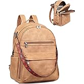 FADEON 15.6 inch Laptop Backpack Purse for Women Designer PU Leather Computer Backpacks Fashion for Work Travel Camel Brown