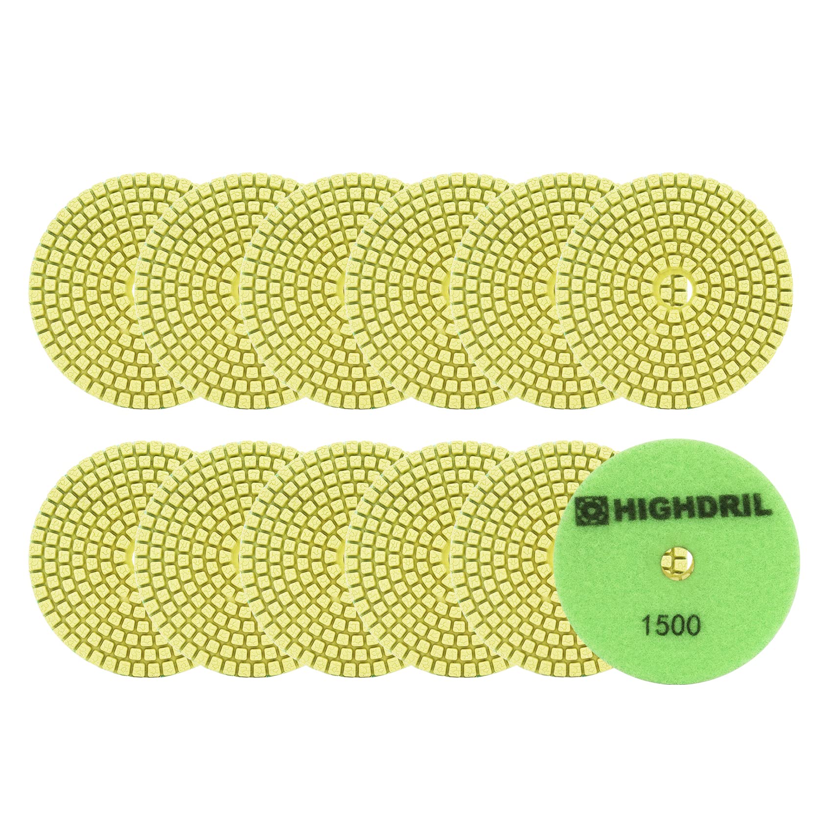 Wet Diamond Polishing Pads,HIGHDRIL 12pcs 100MM #1500,for Granite Marble Sanding used on Grinder or Polisher