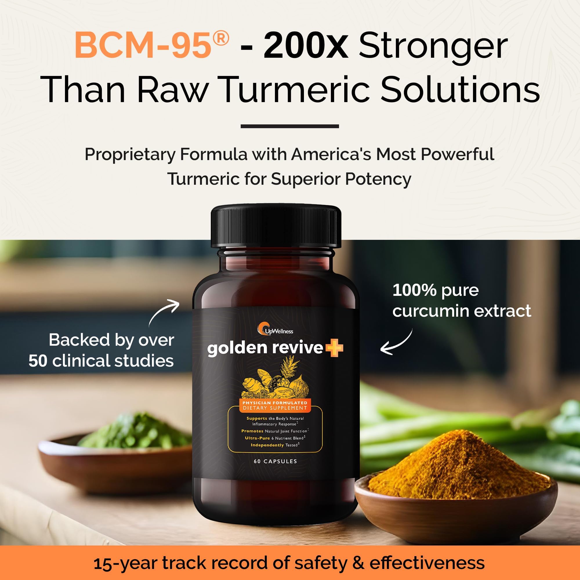 UpWellness Golden Revive + Joint Support Supplement Featuring Turmeric with Black Pepper, Quercetin, and Magnesium- Turmeric Boswellia Supplement - 6 Active Ingredients for Joint Care - 60 Capsules