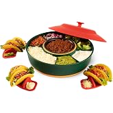 Taco Tuesday Kit - Taco Bar Serving Set for a Party - 30oz Heated Pot, 4 Taco Holders, &amp; Detachable Lazy Susan Tray - Taco Night Fiesta &ndash; Unique Couple &amp; Housewarming Gift Set Ideas