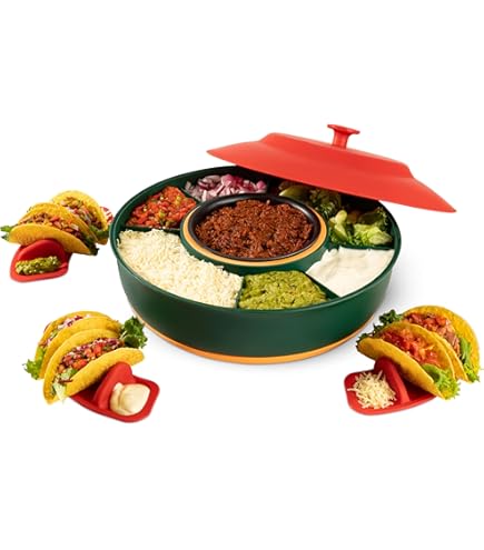 Lazy Susan Taco Bar Spinner Taco Tuesday Serving Set Taco Tuesday Heated Lazy Susan Taco Bar Serving Set For A Party With 4 Tortilla Holders Fondue Pot For Burritos Nachos And Fajitas