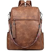 FADEON Leather Laptop Backpack for Women Designer 15.6 inch PU Laptop Bag, Ladies Travel Computer Work Backpack Brown