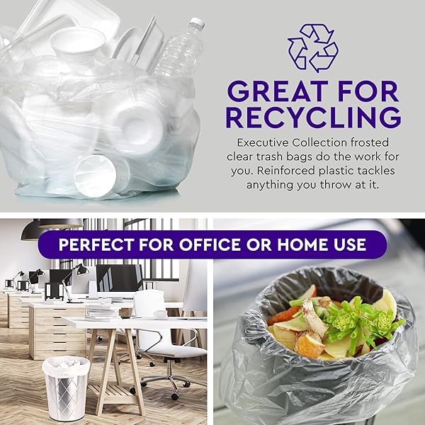 CLEAR 7-10 GALLON TRASH BAGS, 1,000 BULK PACK – MEDIUM SIZE GARBAGE BIN LINERS FOR OFFICE, BEDROOM AND KITCHEN WASTEBASKET CANS – BY EXECUTIVE COLLECTION