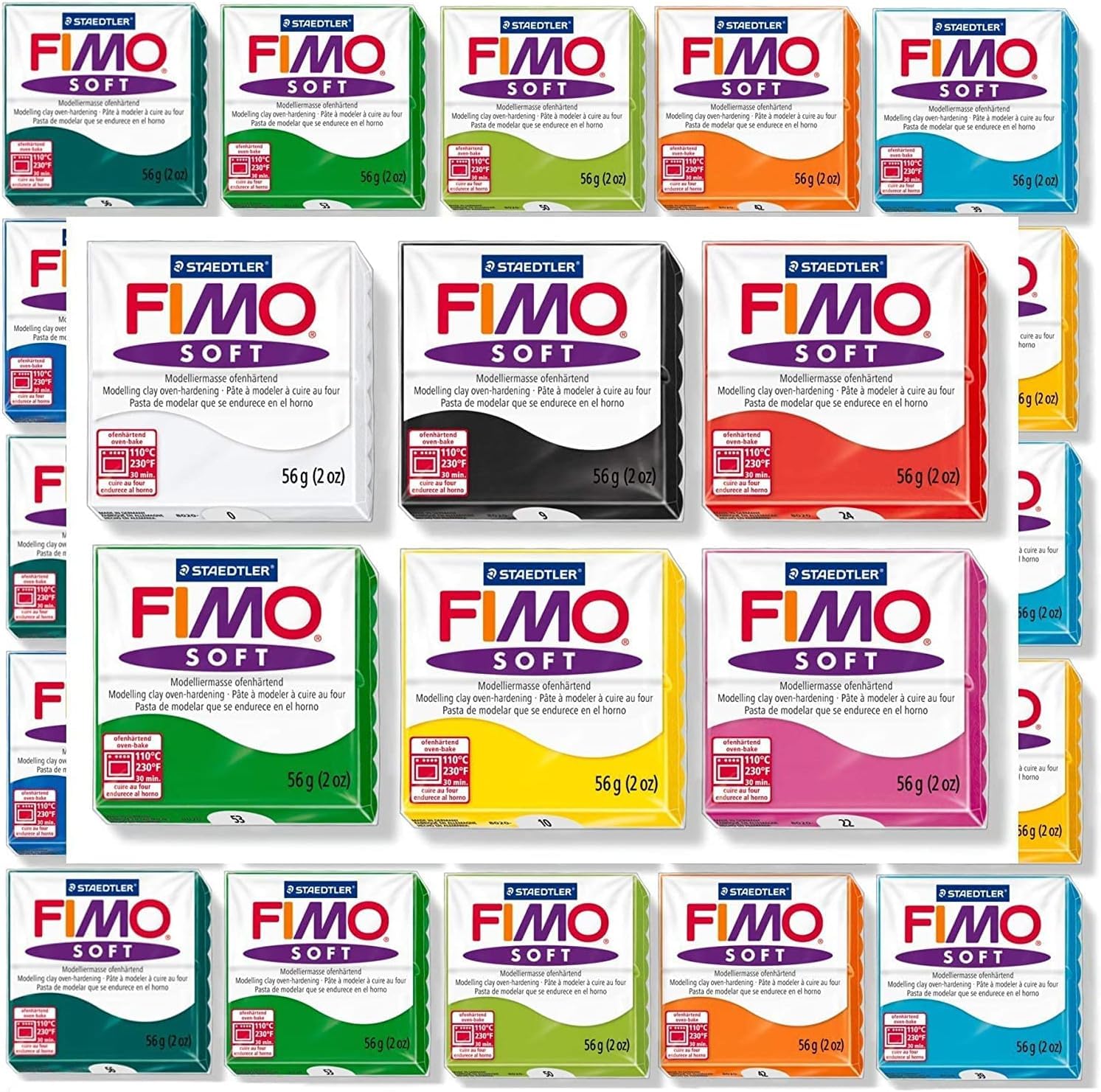 JustArtsCrafts Fimo Soft Oven Hardening Bake DIY Crafts Sculpting Moulding Polymer Modelling Clay 12 x 57g Multicolour Blocks