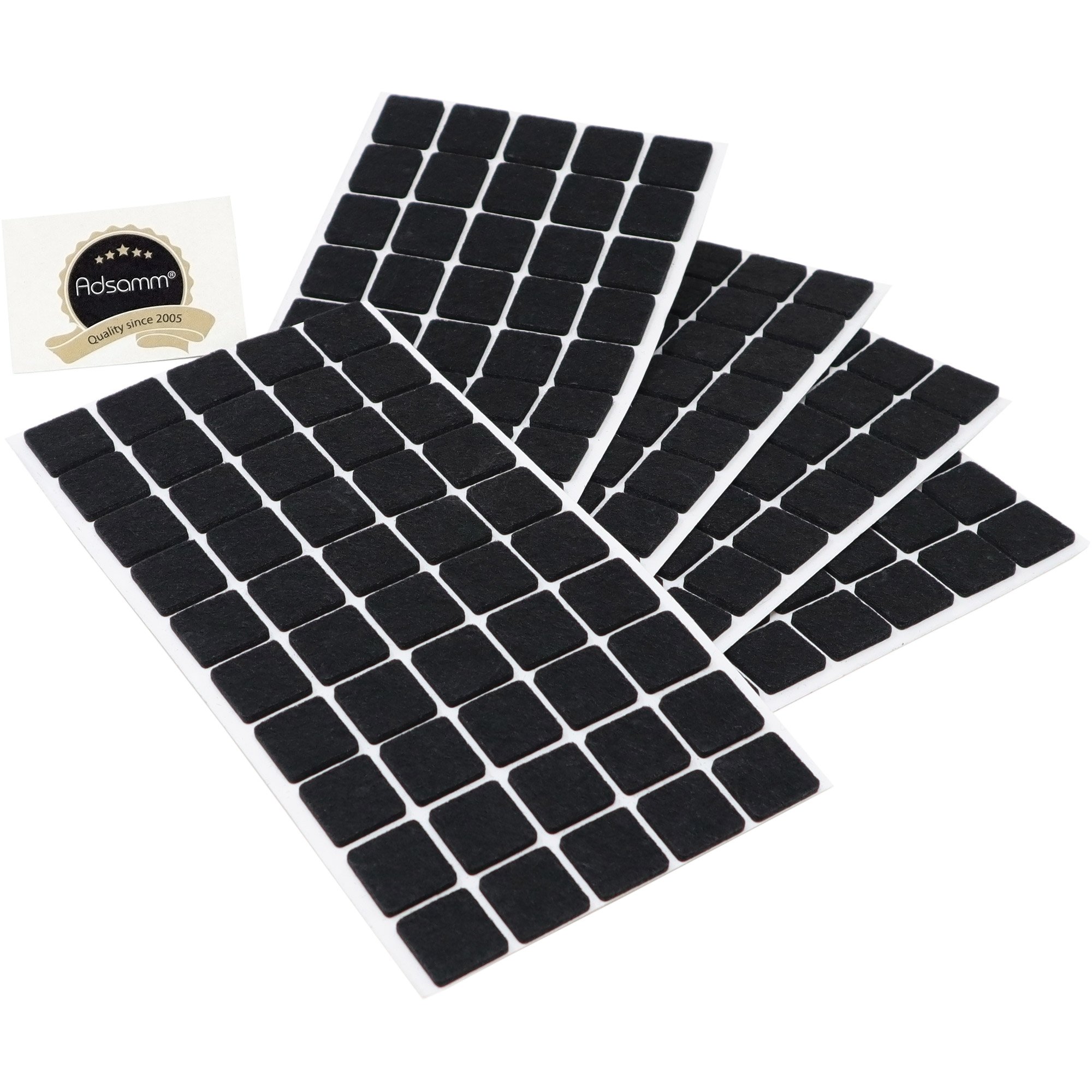 Adsamm® / 250 x self-adhesive felt pads/Black / 0.79x0.79'' (20x20 mm) / square / 0.138'' / 3.5 mm thick stick-on furniture felt glides/Furniture & Chair Glides