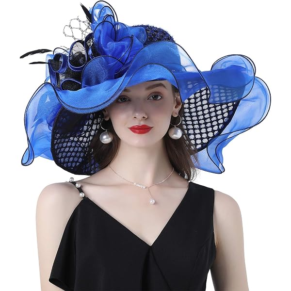 HISSHE Womens Church Derby Dress Hat Wide Brim Crystal Tea  display picture 2