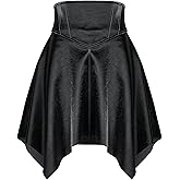 Goth High Waisted Faux Mini Leather Skater A-Line Flared Rave Skirt for Punk Rock Y2K Women