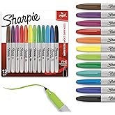 Sharpie Permanent Markers, Fine Tip, 12 Count - Quick Drying, Fade Resistant, Arts &amp; Crafts, Desk, Office Supplies