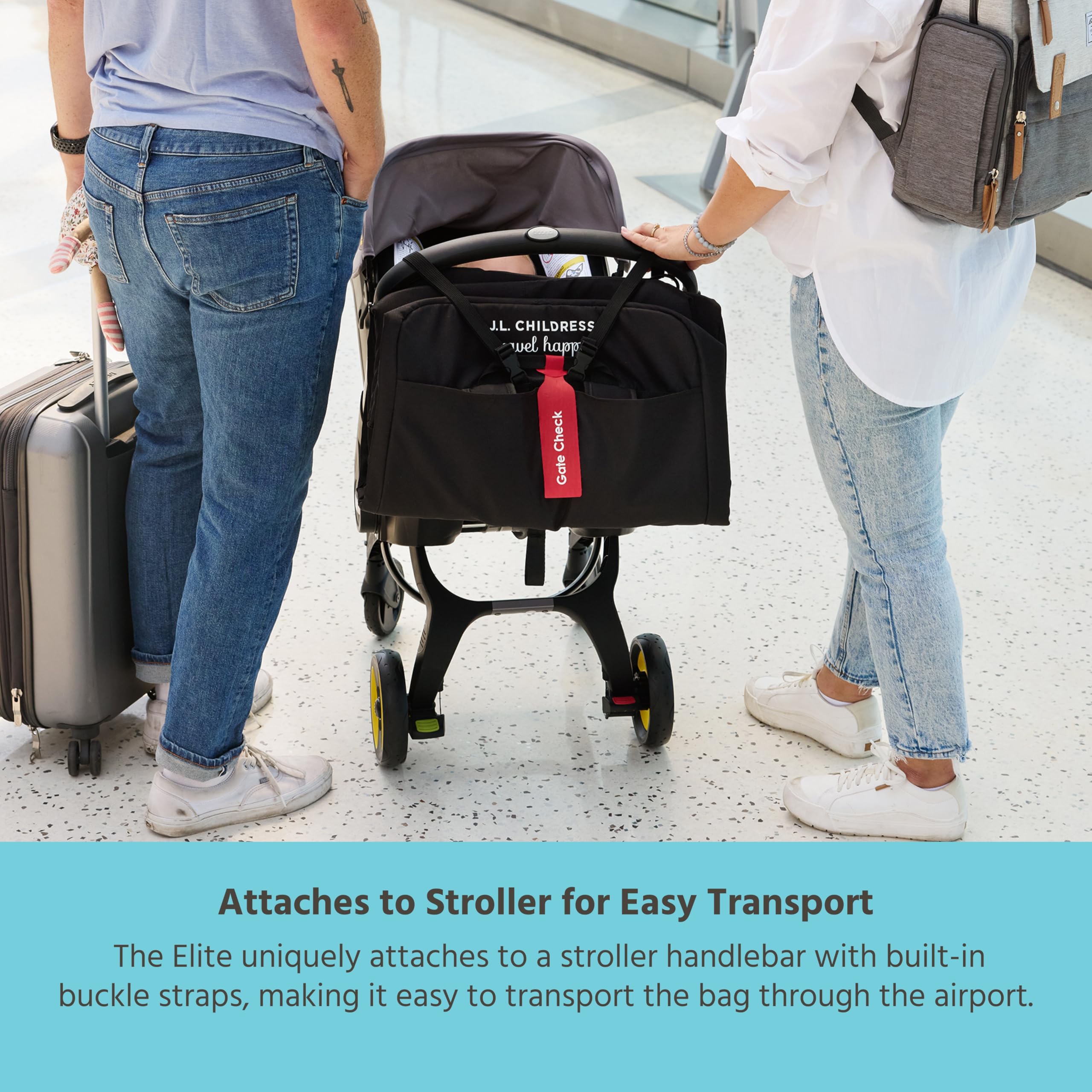 J.L. Childress Padded Travel Bag for Doona - Travel Bag for Airplane, Fits Most Infant Car Seats, Airport Accessories for Gate or Baggage Check, AirTag Compatible – Elite, Black