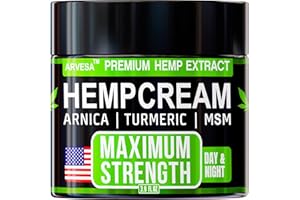 ARVESA Hemp Cream - Maximum Strength - Muscle, Joint, Back, Knee - Natural Hemp Oil Extract Gel Rub with MSM - Glucosamine - Arnica - Turmeric - Formulated in USA - 3.9 oz