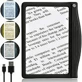 MagniPros 5X Rechargeable LED Page Magnifier with 3 Color Light Modes-Black | Large Viewing Area | Anti-Glare Lens | Easy-Use Buttons | Battery Indicator | Full Book Page Magnifier for Seniors