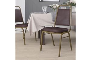 BizChair Trapezoidal Back Stacking Banquet Chair, Brown Vinyl/Gold Frame