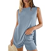 Panadila Womens Summer Lounge Sets 2 Piece Outfits Beach Vacation Outfits Tank Top and Shorts Sweater Matching Set