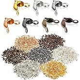 Syhood 1400 Pieces Bead Tips Knot Covers Bulk Clamshell Bead Tips for Jewelry Making Open End Caps Knot Covers for DIY Bracelet Necklaces Earrings Keychains(Multicolor)