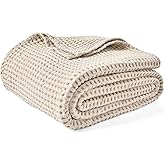 PHF 400GSM 100% Washed Cotton Waffle Weave Blanket, Cozy Breathable Skin-Friendly Throw King Size for All Season,Luxury Fall Layer Bedspread for Couch Bed Sofa,Elegant Home Decor,Natural,104"x90"