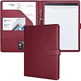 Mymazn Padfolio Portfolio Folder, Faux Leather Interview Resume Folder with Document Organizer & Business Card Holder, Letter-Sized Notepad Legal Pad Holder for Men Women (Dark Red)