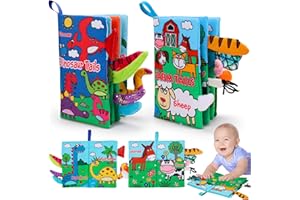 THREMHOO 2 PCS High Contrast Crinkle Baby Books 0-6 Months Interactive Sensory Baby Toys 9-12 Month Montessori Activities Touch Feel Infant Book 0-3-6 Month Car Seat Travel Essentials Newborn Development Gift