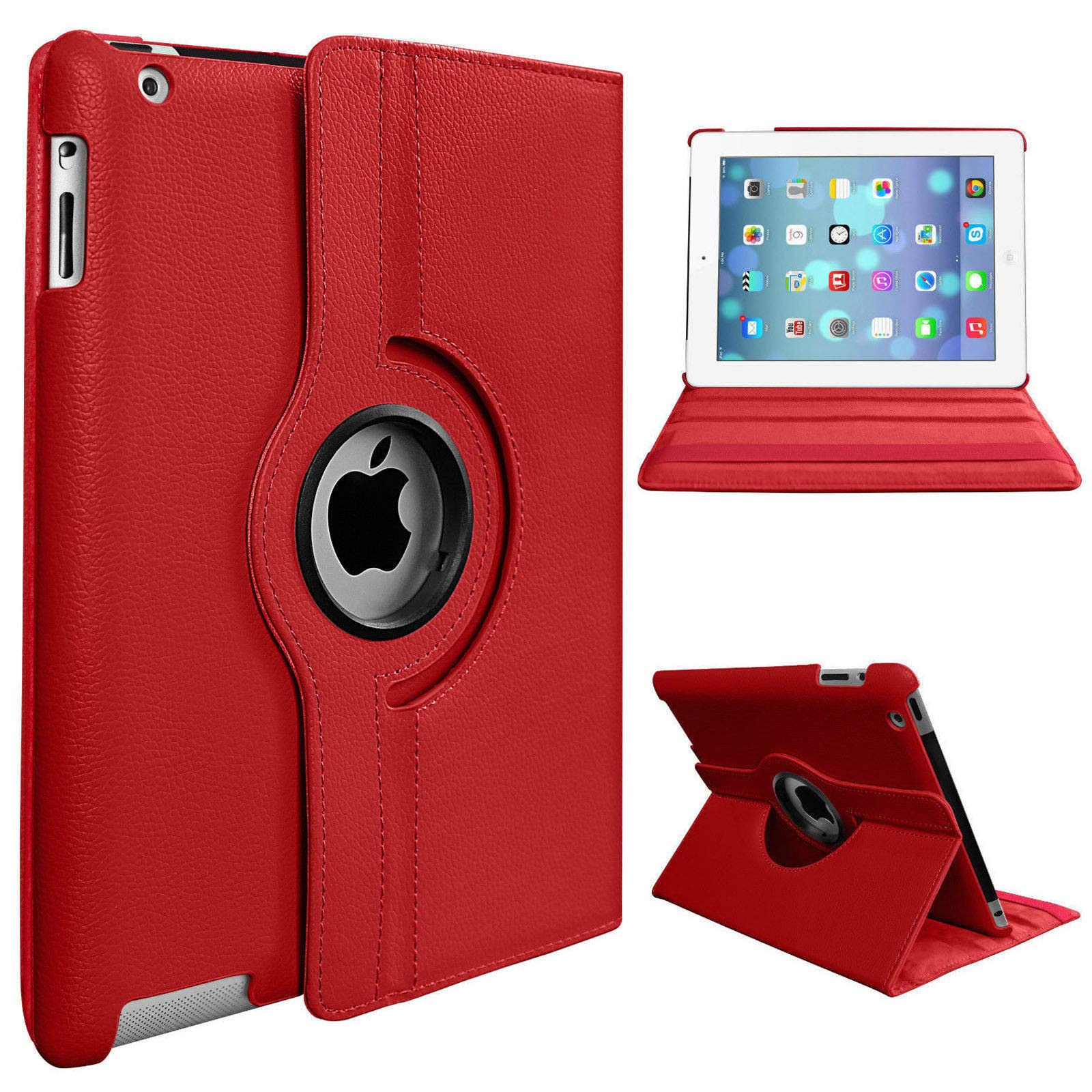 For Apple iPad 7th Gen 2019 A2197/2198 360 Degree Swivel Stand Smart Protective Cover(Red)