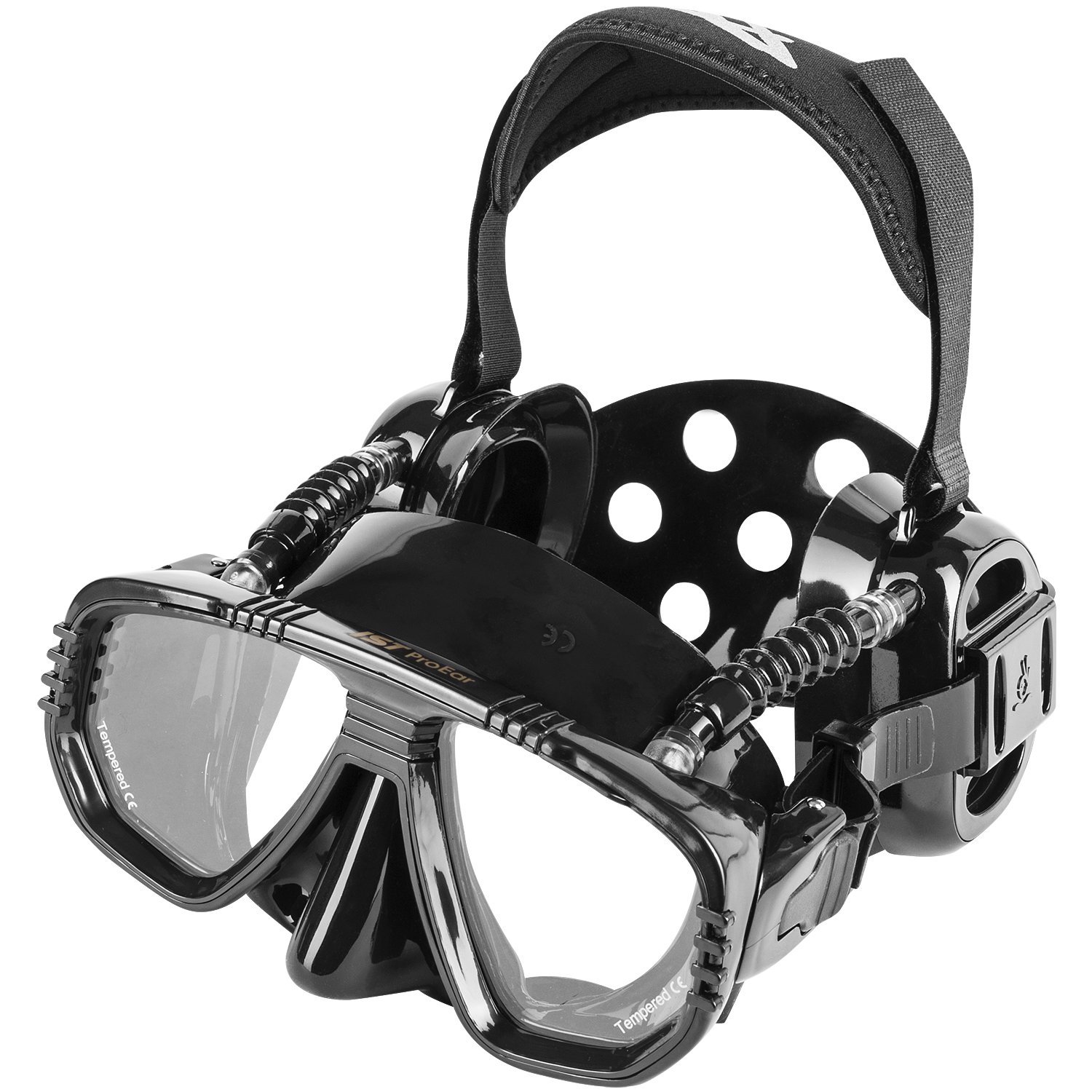 Pro Ear Scuba Diving Mask for all around Ear Protection All Black