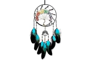 MEIZHIANDME Tree of Life Dream Catchers,Handmade Rainbow Healing Crystal Stone Dream Catcher Wall Hanging Ornament for Bedroom Wedding Party Decor, Festival Blessing Gift (7 Color Tree of Life)