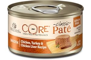 WELLNESS NATURAL PET FOOD Wellness CORE Grain-Free Wet Cat Food, Natural Canned Food for Cats, Made with Real Meat (Chicken, Turkey & Chicken Liver Pate) , 3 Oz Cans (Pack of 12)