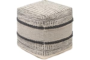 REDEARTH · UNSTUFFED Pouf Ottoman Cover Textured Boho Storage Cube Poof Decorative Pouffe Farmhouse Footrest Accent Footrest for Living Room, Bedroom, Nursery; 100% Cotton (Dark Gray)