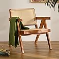 EYYTHUNG Rattan Accent Chair,Mid Century Modern Boho Chairs,Armrest Reading Chair Cane Side Chair with Rubberwood Frame for Bedroom Living Room Balcony Patio