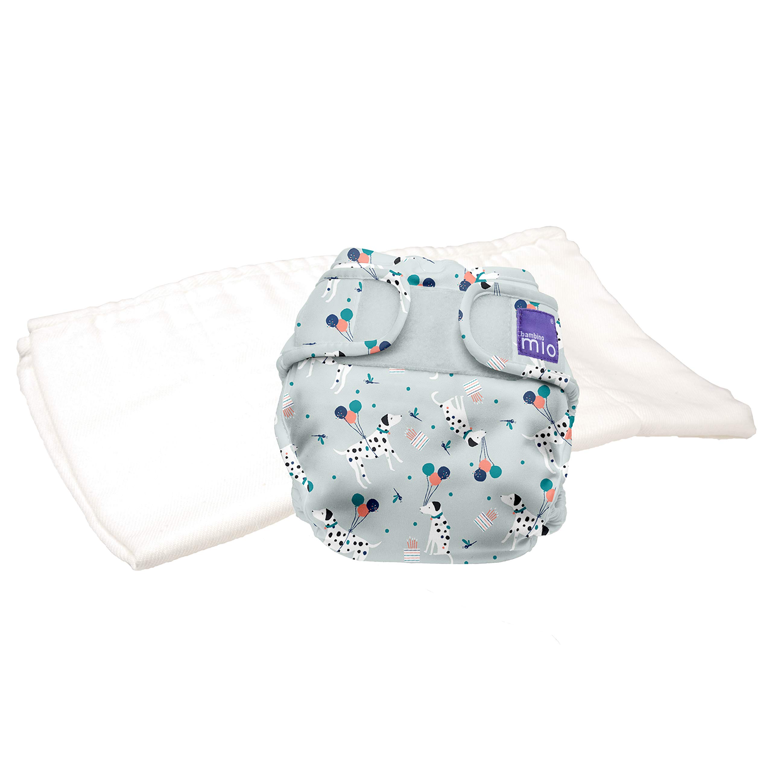 Bambino Mio, Mioduo Two-Piece Reusable Eco Chemical Free Nappy, Puppy Party, Size 2 (<9Kgs+)