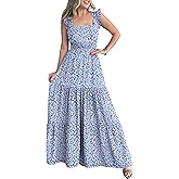 Prinbara Womens Maxi Dress Summer Casual Sleeveless Square Neck Flowy Ruffle Backless Beach 2026 Vacation Boho Long Sundress